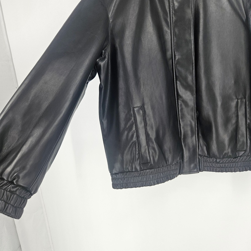 Enza Costa Vegan Leather Bomber Coat Jacket Black Elastic Waist Minimalist Sz 0 - Picture 4 of 10